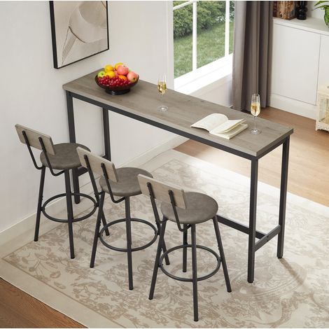 Ensemble table de bar longue 160 cm avec 3 tabourets en PU, gris et noir, style industriel (1/5)