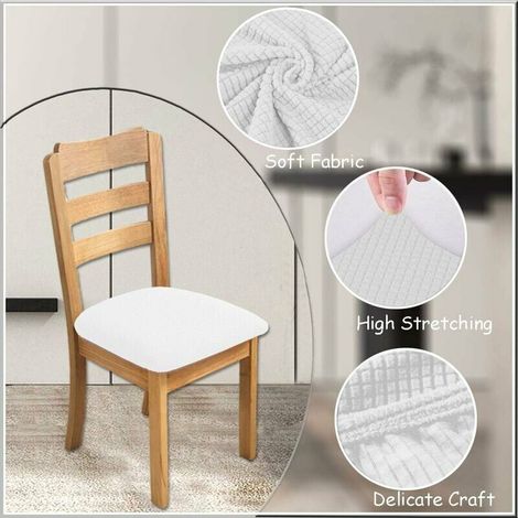 Jacquard Seat Covers for Dining Chairs Stretch Chair Seat Cushion Covers Washable Removable Dining Kitchen Chair Covers (White) (1/5)