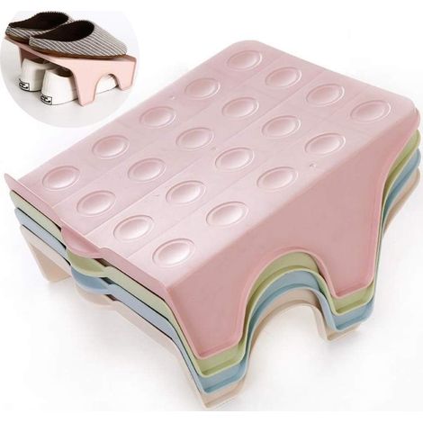 Étagère à chaussures double en plastique peu encombrante avec rangement intégré - Lot de 4 (1/5)