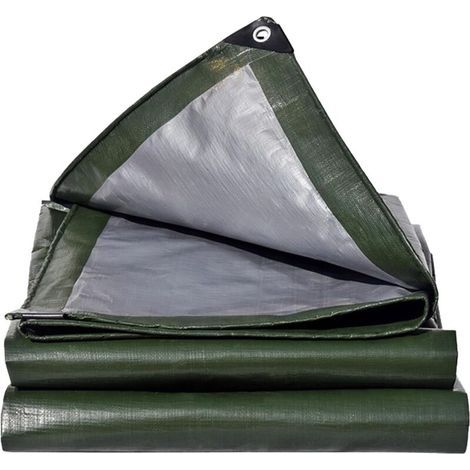Bâche imperméable 180 g/m² verte/argentée avec œillets pour mobilier de jardin, piscine, trampoline, indéchirable (1/5)