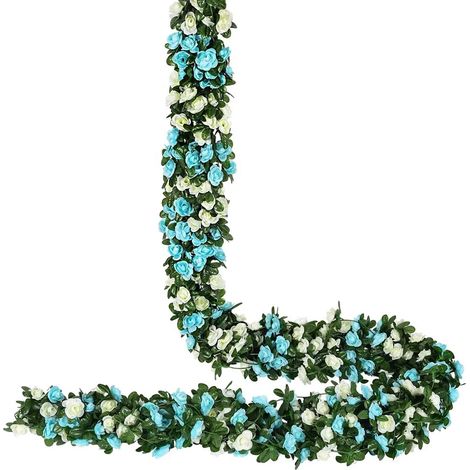 Guirlande de roses artificielles 4 pièces, liane de fausses roses de 270 cm avec feuillage vert pour décoration mariage, fête, jardin, bleu (1/5)