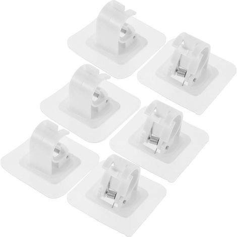 Juego de 6 soportes adhesivos para barras de cortina, no requieren perforación, para paredes, ganchos con clip que ahorran espacio, soportes autoadhesivos. (1/4)