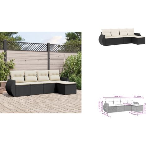 5-tlg. Garten-Sofagarnitur mit Kissen Schwarz Poly Rattan - Gartenmöbel - Outdoor Möbel - Rattan Gartenset - Lounge Set - Esstischgarnitur (1/3)