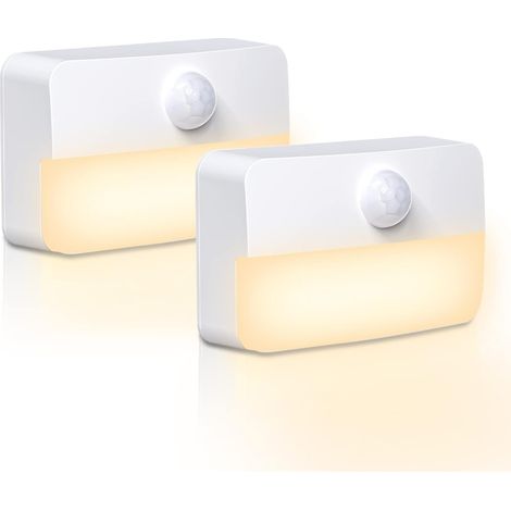 Lot de 2 veilleuses LED avec détecteur de mouvement pour enfant - Blanc chaud - Éclairage d'intérieur - Éclairage d'escalier - Capteur marche/arrêt automatique pour chambre à coucher, salle de bain (1/5)