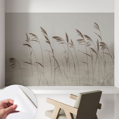 Papier peint autocollant Mural avec colle pour salon et chambre Décoration murale rapide Herbes dans la brume 104x70 cm (1/5)
