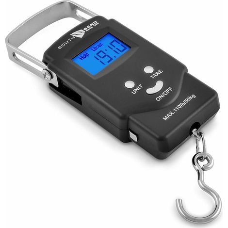 South Bend Balance de pêche numérique à suspendre et ruban à mesurer avec écran LCD rétroéclairé, capacité de poids de 110 lb/50 kg (piles incluses)