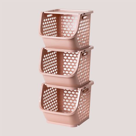 Sklum – Set de 3 paniers de rangement en polypropylène – Dimensions 72 x 29,5 x 33 cm – Pour aliments aqueux et acides – Design ventilé