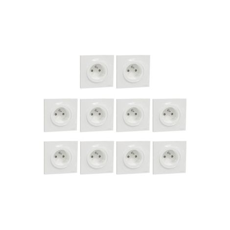 Schneider - Odace 2011 - LOT de 10 prises 2P+T + Plaque - Blanc - Ref. : S520059 x10 + S520702 x10 (1/5)