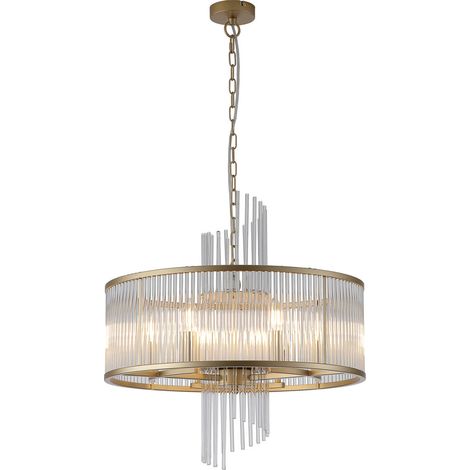 Searchlight Lara Suspension à 6 lumières, dorée, tiges en verre transparent, 6 douilles E14 (1/5)