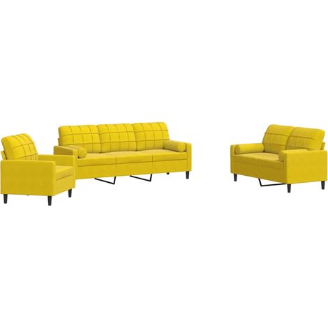 vidaXL Set di Divani 3 pz con Cuscini e Rinforzi Giallo in Velluto