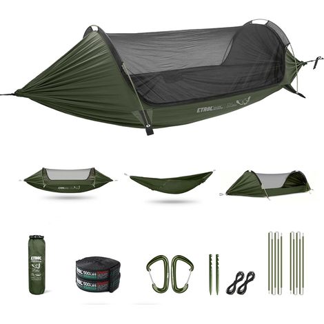 Camping-Hängematte mit Moskitonetz, 3-in-1, tragbar, aus Aluminium, für Garten, Reisen, Wandern, Strand und andere Outdoor-Aktivitäten, olivgrün, 290 cm x 290 cm, 1,2 kg, 50 kg, Hängematte
