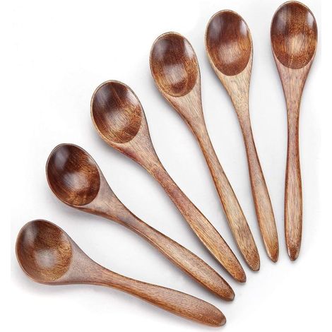 Irovami Cuillères thé bois – 6, naturelles, miel/condiments, fait main (1/5)