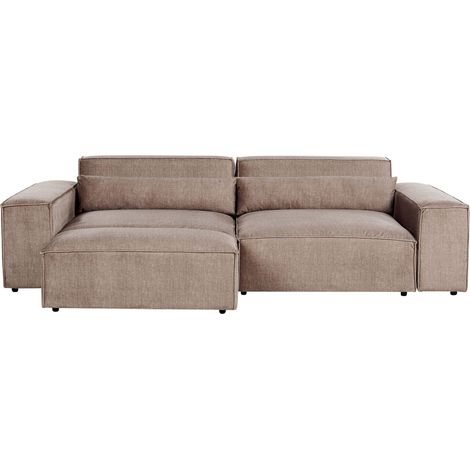 Modular Sofa 2 Seater HELLNAR Fabric Light Brown with Ottoman (1/5)