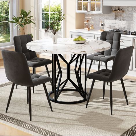 Conjunto mesa comedor redonda 100 cm con 4 sillas OKMYHOME (1/5)
