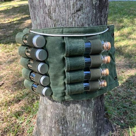 Set de especias de viaje, con 9 mini botellas de vidrio, especias Set de camping, Set de especias para camping, picnic, verde, lona, 38,519 cm (1/5)