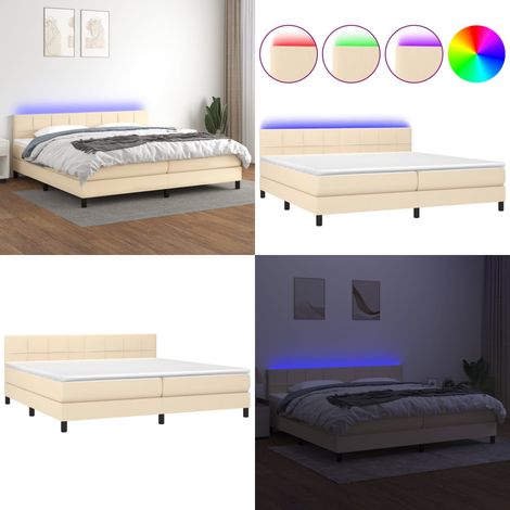 Sommier à lattes de lit et matelas et LED Crème 200x200cm Tissu - Sommier Tapissier - Lit Plateforme - Lit Avec Led - Matelas À Ressorts Ensachés - Têted Lit Ajustable - Home & Living (1/5)