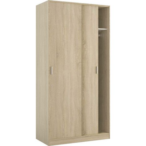 Armoire chêne 2 portes coulissantes – Tringle à vêtements et étagère interne – Dimensions 100x50x200 cm – Panneau mélaminé résistant – Habitdesign
