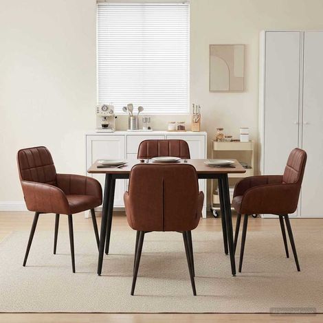 Lot de 4 chaises de salle à manger en simili cuir brun brillant avec cadre en métal - PANGIVO (1/5)