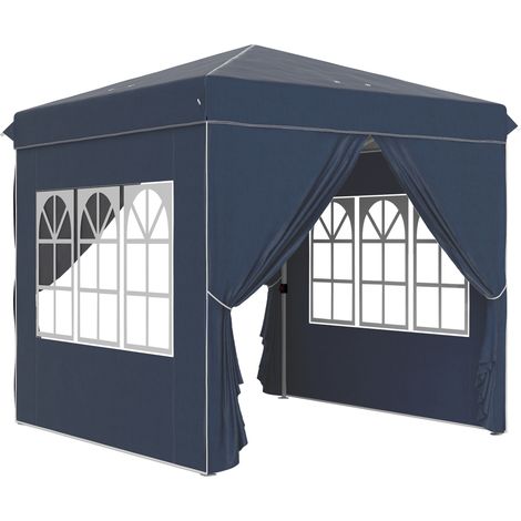 Pavillon pliant 2,5 x 2,5 m avec protection UV 50+, structure réglable en hauteur, avec 4 côtés et sac de transport - Bleu foncé (1/5)