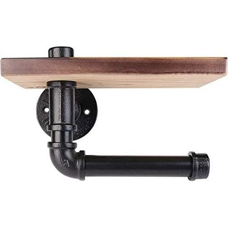 Snow Wall Mounted Wooden Toilet Paper Holder Iron Pipe Holders with Shelf for Bathroom (1/4)