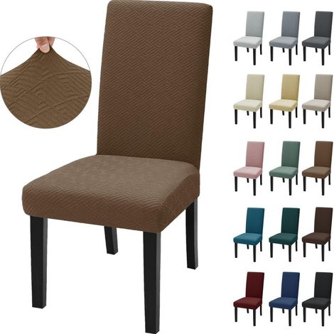 Stuhlhussen 6er Set, Stretch Stuhlbezug Braun, Universale Elastische Hussen (1/5)
