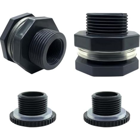 NPT2 Lot de 2 raccords de cloison en PVC pour réservoir d'eau, raccord de tuyau OD 80 mm avec bouchons pour réservoirs d'eau, barils de pluie, aquariums, piscines (1/5)