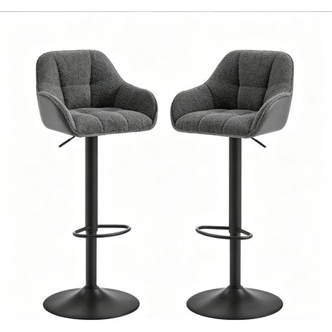 Set de 2 taburetes de bar ajustables y giratorios en gris oscuro con respaldo (1/5)
