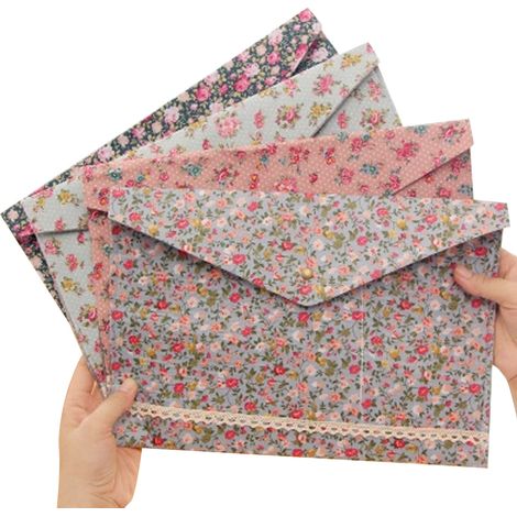 Dossier Enveloppe Tissu A4 - Fermoir à Bouton Métallique - Pour Documents et Courrier - Lot de 4