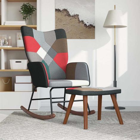 Maison Exclusive - Sedia a Dondolo con Poggiapiedi in Tessuto Patchwork (1/5)
