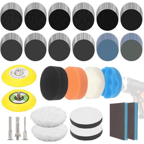 Lot de 135 embouts de polissage pour visseuse sans fil, disques abrasifs, tampons de polissage de 75 mm avec 2 blocs d'éponge, papier abrasif auto-agrippant grain 60-10000, papier abrasif humide, kit (1/5)