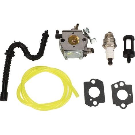 Kit de carburador para motosierra Stihl 028 028AV 028. Incluye bujía, manguera de combustible y filtro. Compatible con los modelos 1118 120 0600 y 1118 120 0601. Reemplazo de carburador. (1/5)
