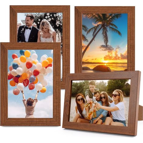Lot de 4 Cadres Photo 10x15 cm en Bois MDF, Cadre Photo Bois avec Façade en Verre Acrylique, Respectueux de L'environnement, Vintage Petits Cadres Photos pour Montage Mural ou Affichage Sur Table (1/5)