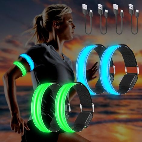 4 Stück wiederaufladbare LED-Armbänder mit USB-Anschluss, verstellbare Reflektoren zum Laufen und Radfahren, für mehr Sicherheit an Arm/Handgelenk/Knöchel - KZQ