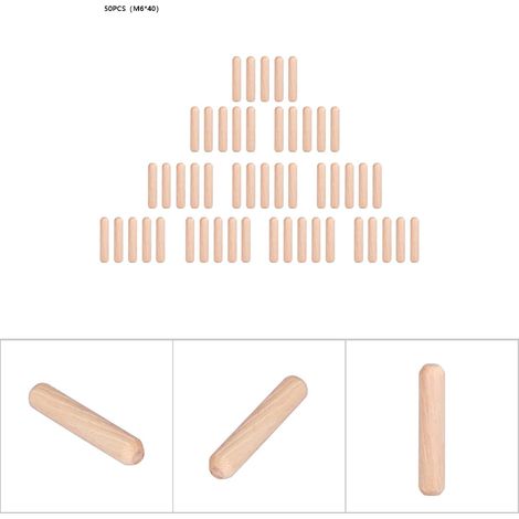 50 chevilles en bois cannelées rondes pour tiroirs d'armoires (M640) (1/5)
