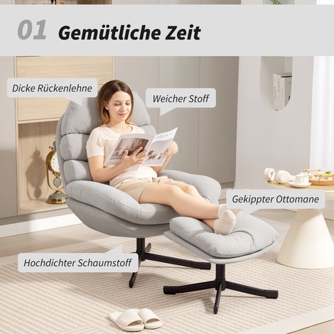 Fauteuil relax inclinable avec repose-jambes, siège lounge en tissu chenille, fauteuil télé moderne, 78 x 93 x 100 cm, blanc crème