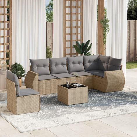 Set sofás de jardín 7 piezas y cojines ratán sintético beige vidaXL (1/5)