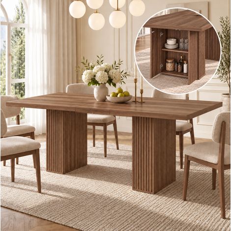 Mesa extensible 150/190x90x75 cm de MDF nogal con almacenaje integrado para comedor – MEUBLIV (1/5)