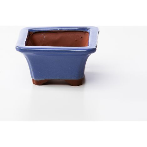 Vaso bonsai quadrato 10 cm smaltato azzurro (1/2)