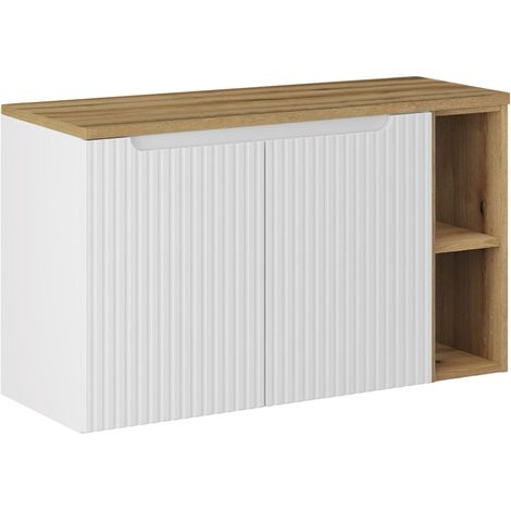 Waschtischunterschrank 100.4cm Riva, Weiß und Holzoptik