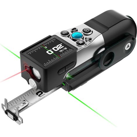 Mètre ruban professionnel avec lecture numérique instantanée, laser d'alignement vert, lames modulaires remplaçables et synchronisation d'application (1/5)
