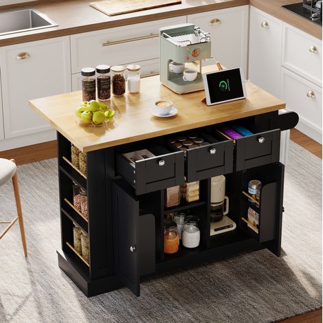 Isola da cucina 132x70x87 cm in MDF naturale con contenitore salvaspazio FloraGrace (1/5)
