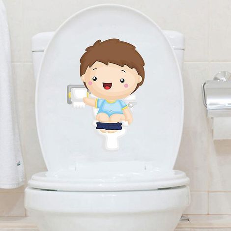 2pcs Autocollants Petit Garon Accroupi Dans Les Toilettes, Sticker Mural Drle Pour Wc, Salle De Bain, Cuisine, Pvc (1/5)
