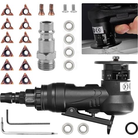 2 in 1 45° Air Chamfer Set with Blade and Bearing, Manual Arc Angle Grinder, 1/4 Inch Air Inlet for Metal and Wood Deburring (6C (1/5)