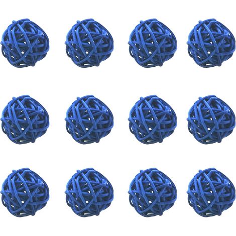 Boules de Rotin en Osier Bricolage Artisanat à La Main Vigne Boule Ronde Pendentif Décoration de Table de Mariage pour Bébé Chambre Pépinière Maison 12 Pièces 5 Cm,bleu (1/4)