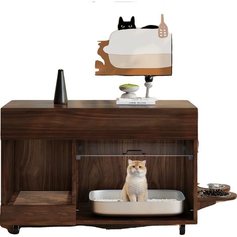 Mueble para arenero de gato, fabricado en madera y acrílico, dimensiones 81 cm de alto x 71 cm de ancho x 51 cm de profundidad, compatible con la mayoría de areneros, cajón de almacenamiento multifunc (1/5)