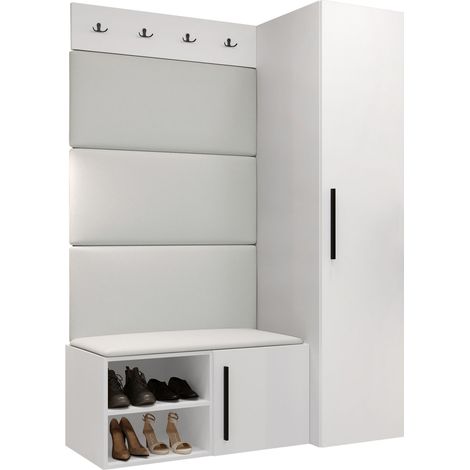 Conjunto para recibidor Nitos II, Soft 017, 191x124x50cm, Cuero ecológico, Aglomerado laminado, Montada en la pared, Colocada