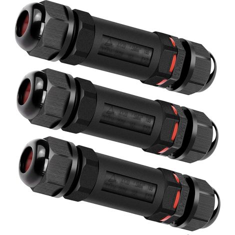 Manchon de raccordement de câble étanche (IP68) en 3 pièces pour diamètres de 1 à 13 mm, conçu pour une utilisation au jardin et en extérieur. (1/5)