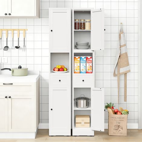 Armadio contenitore 180.34x30x30 cm, salvaspazio a 5 ripiani, 2 ante, scaffali regolabili, metallo bianco (1/5)