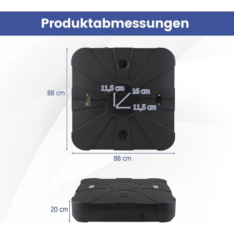 Base per ombrellone riempibile con ruote, portata 170 kg, in HDPE, nera.