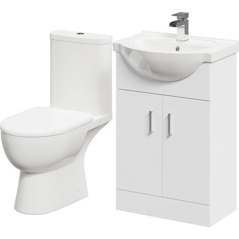 Lima Gloss White 550mm 2 Door Vanity Unit and Open Back Toilet Suite (1/5)